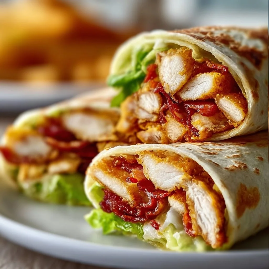 Tasty Chicken Bacon Wraps served with vegetables