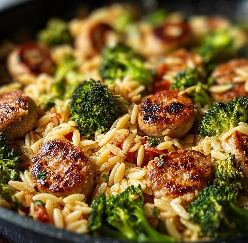 Chicken Sausage, Broccoli, and Orzo Skillet