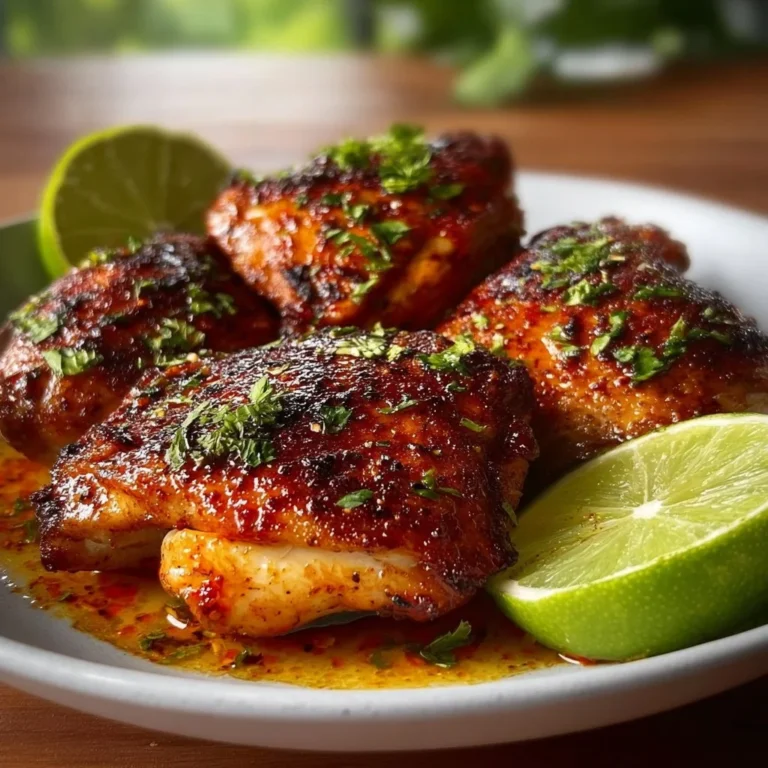 Delicious Chili Lime Chicken garnished with fresh lime and chili peppers