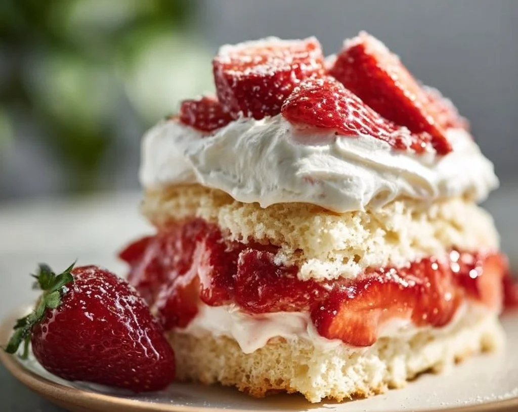 Classic Strawberry Shortcake with fresh strawberries and whipped cream