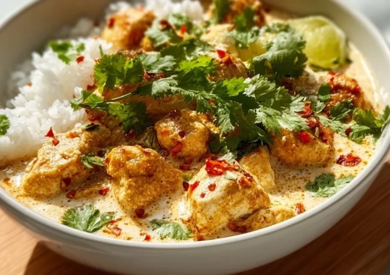 Delicious Coconut Chicken Rice Bowl with tender chicken and coconut-infused rice