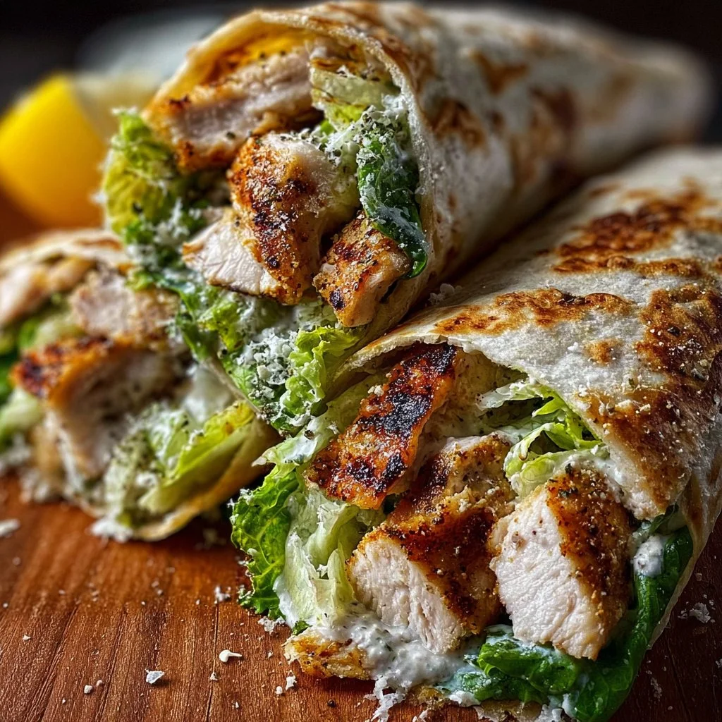 Crispy Grilled Lemon Herb Chicken Caesar Wraps