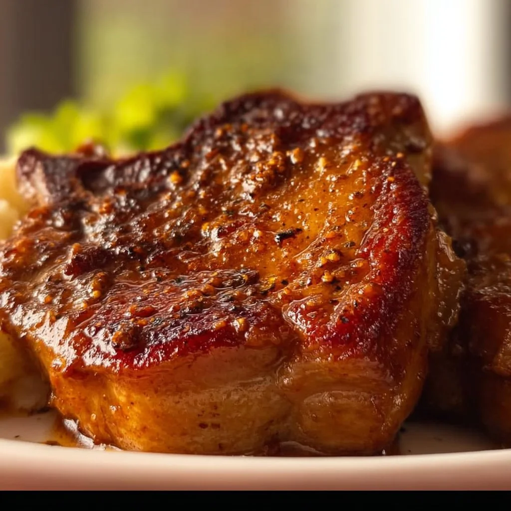 Delicious Crock Pot brown sugar pork chops served with a side of vegetables