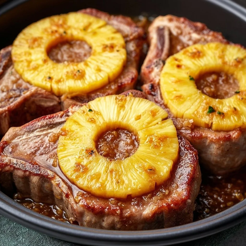 Crock Pot Pork Chops with Pineapple Slices and Soy Sauce