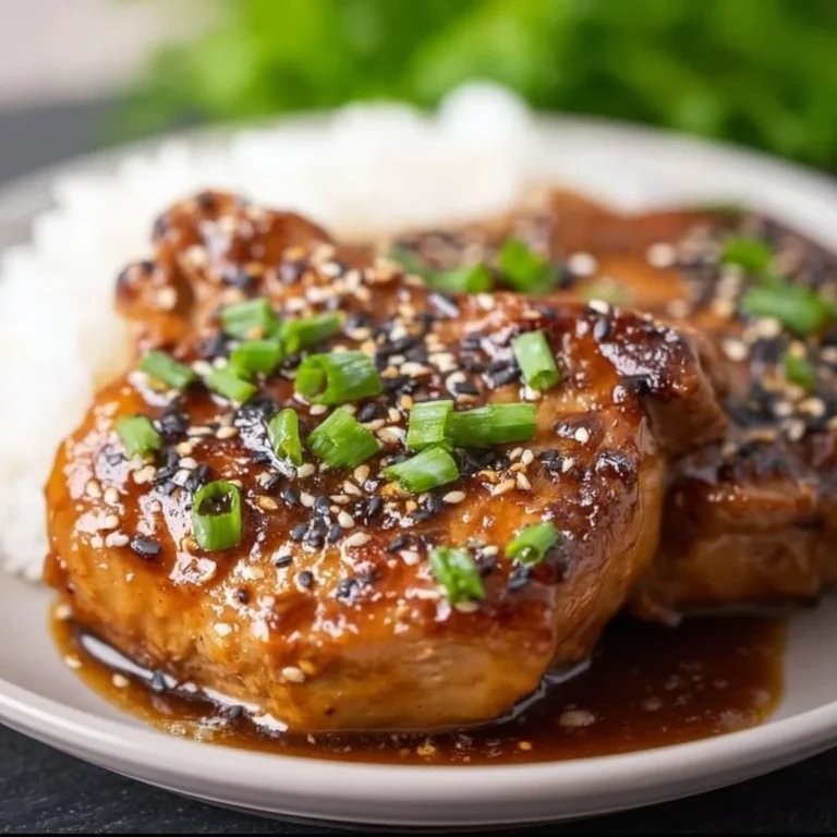 Crockpot Teriyaki Pork Chops cooked to perfection with a glossy sauce