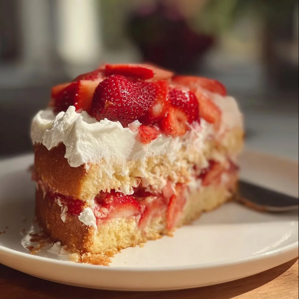 Easy rustic strawberry shortcake made with fresh strawberries and fluffy cream