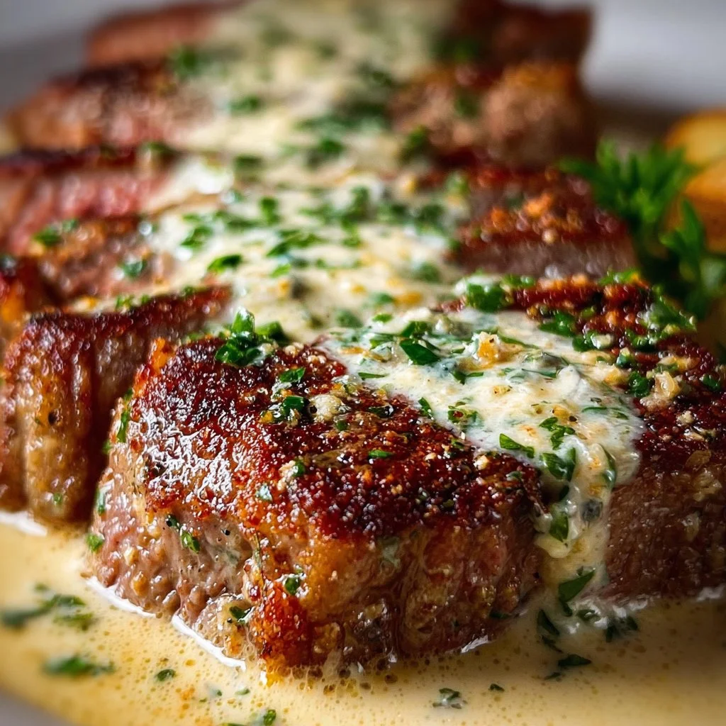 Garlic Butter Steak with Parmesan Cream Sauce