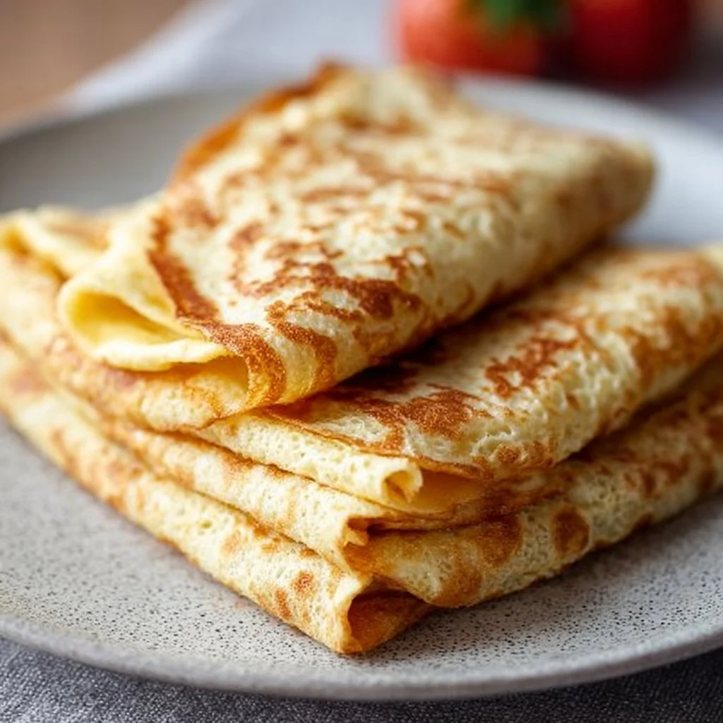 Plate of delicious gluten free crepes topped with fresh fruits.