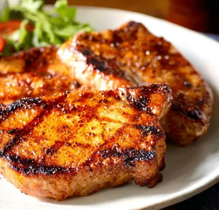 Juicy grilled boneless pork chops served with fresh herbs