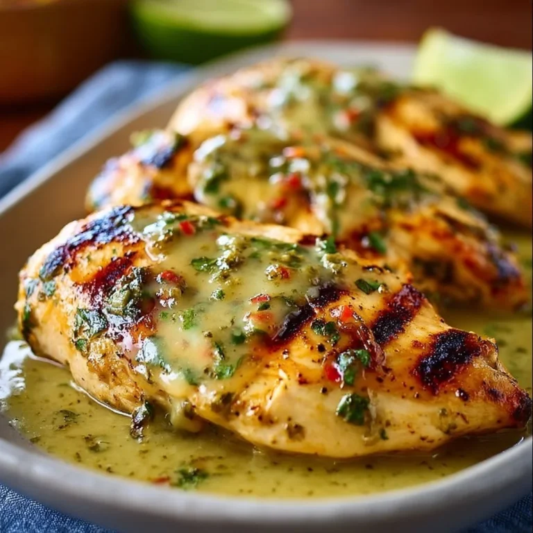 Grilled salsa verde chicken topped with melted pepper jack cheese
