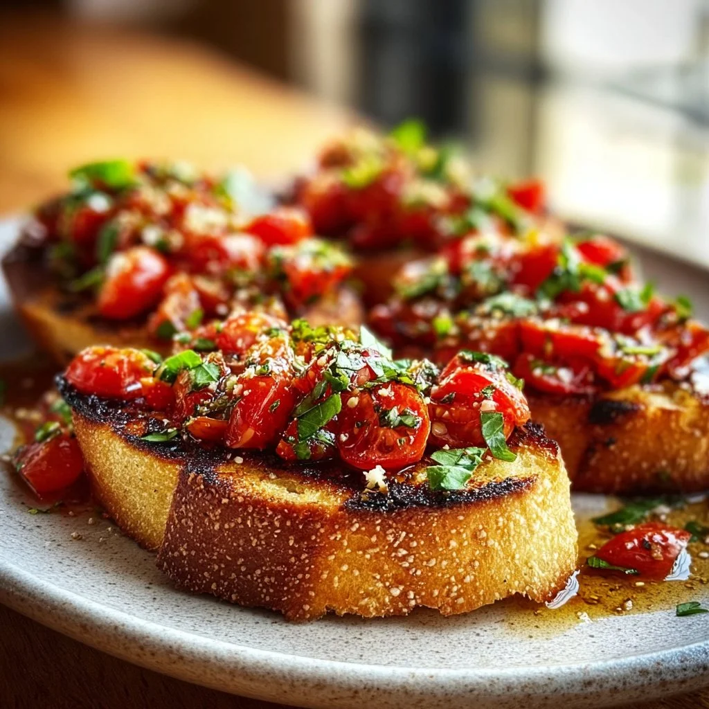 Delicious grilled Tuscan garlic bruschetta on a wooden serving board