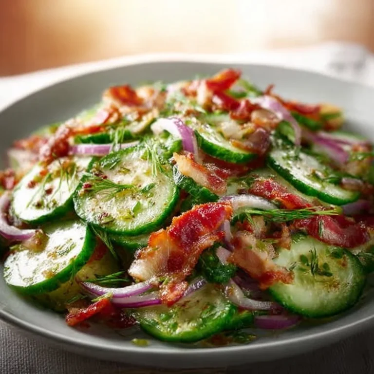Healthy cucumber salad with bacon in a fresh bowl
