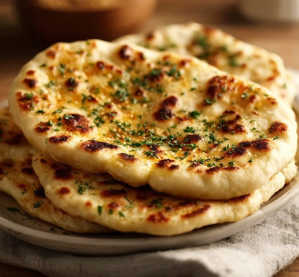 Healthy gluten free naan bread served with dips and toppings