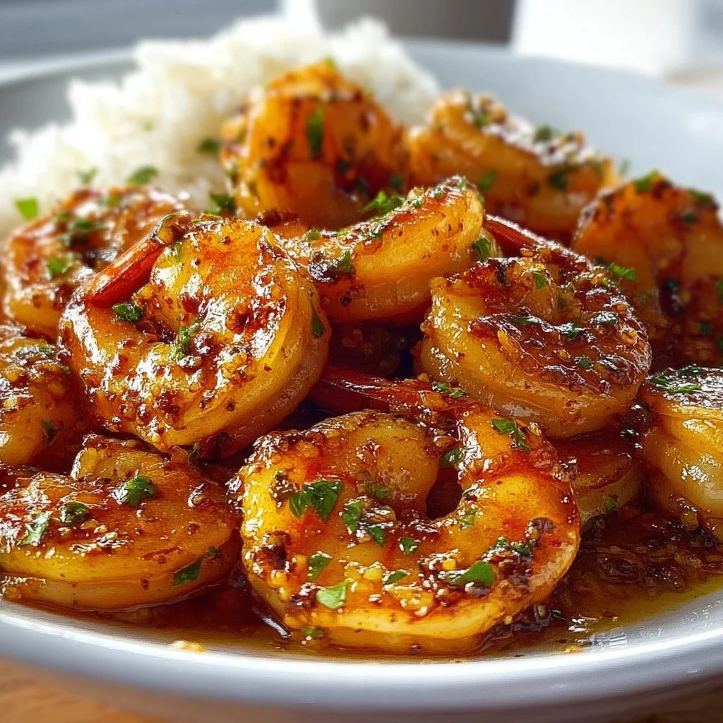 High-protein honey garlic shrimp dish served with vegetables