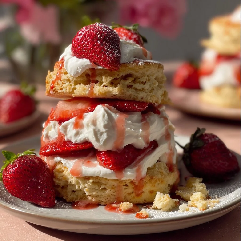 Homemade Strawberry Shortcakes with Strawberries and Perfect Whipped Cream