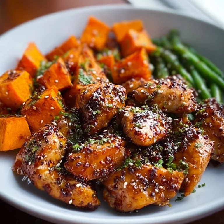 Honey Garlic Chicken served with roasted sweet potato on a plate