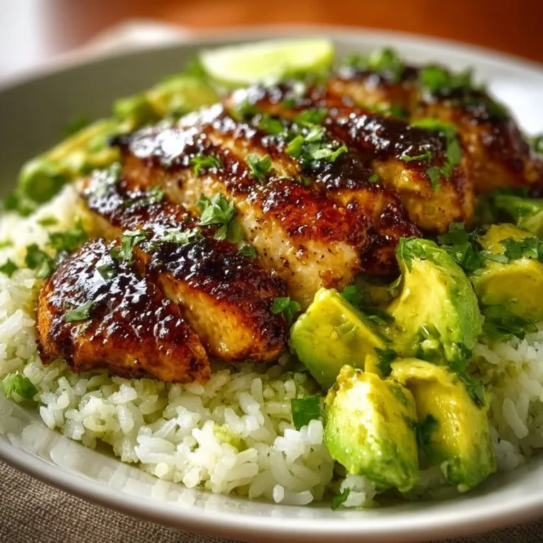 Honey Lime Chicken served with Avocado Rice on a plate.
