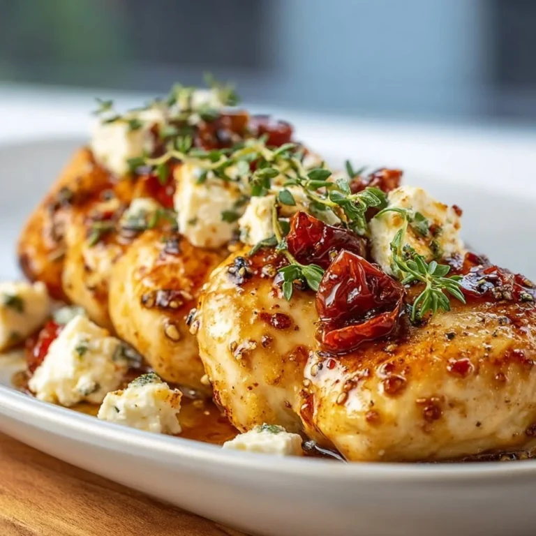 Delicious Hot Honey Feta Chicken served with fresh vegetables on a plate