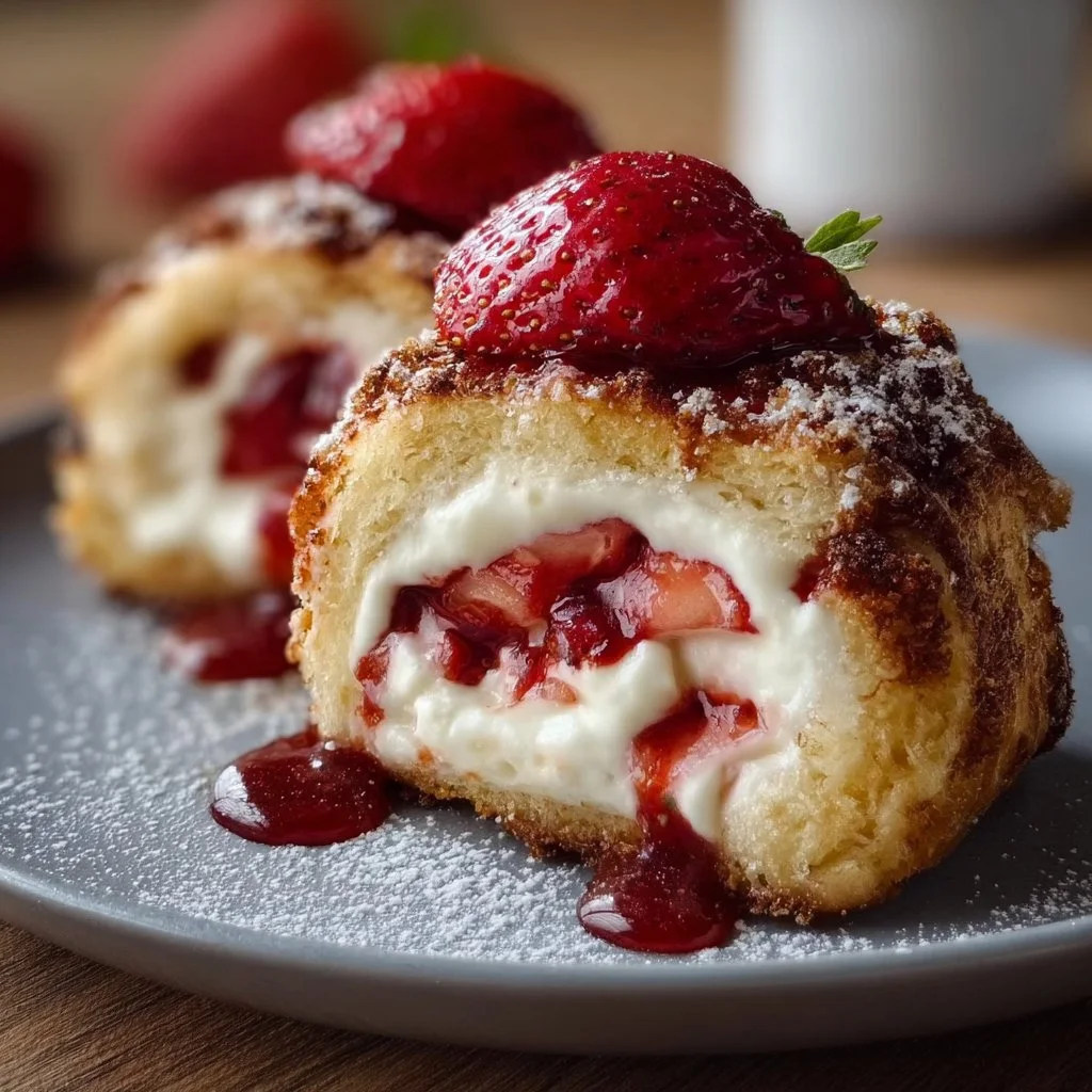 Juicy Creamy Baked Strawberry Cheesecake Rolls