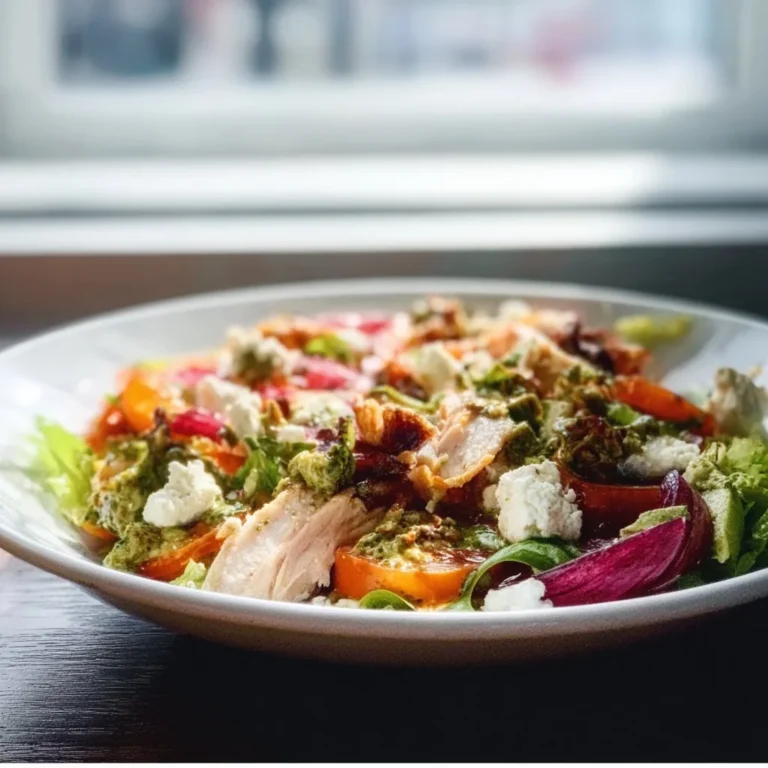 Bowl of colorful Keto Salad with fresh vegetables and dressing on a wooden table
