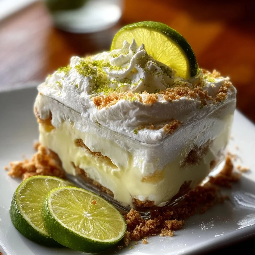 Delicious Key Lime Pie Trifle layered with creamy lime custard and graham cracker crumbs