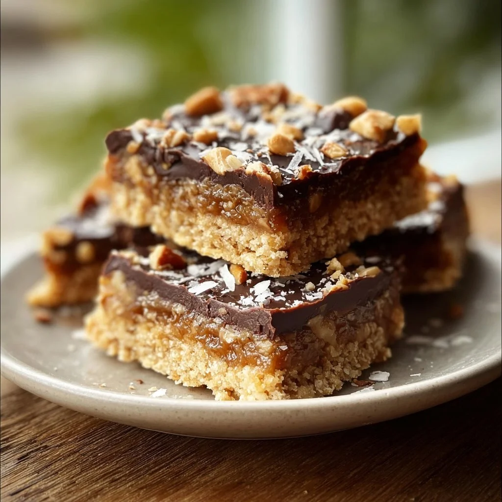 Delicious Knock You Naked Bars recipe with caramel and chocolate layers.