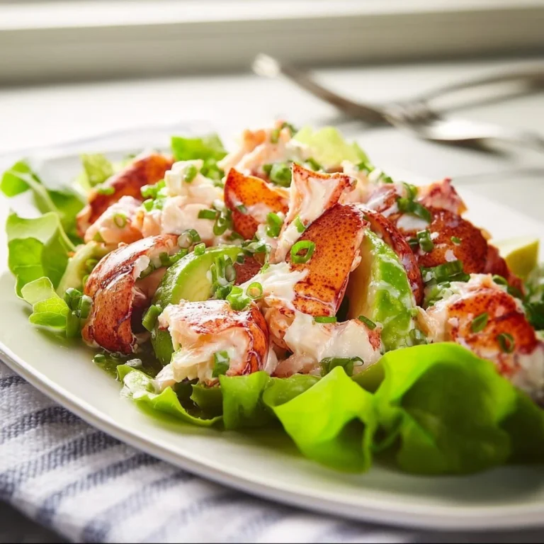 Fresh Lobster Salad with greens and dressing served in a bowl