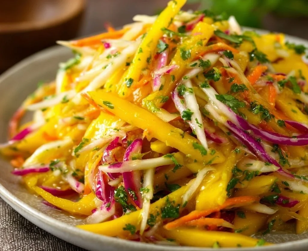 Fresh and colorful Mango Slaw with vibrant ingredients ready to enjoy.