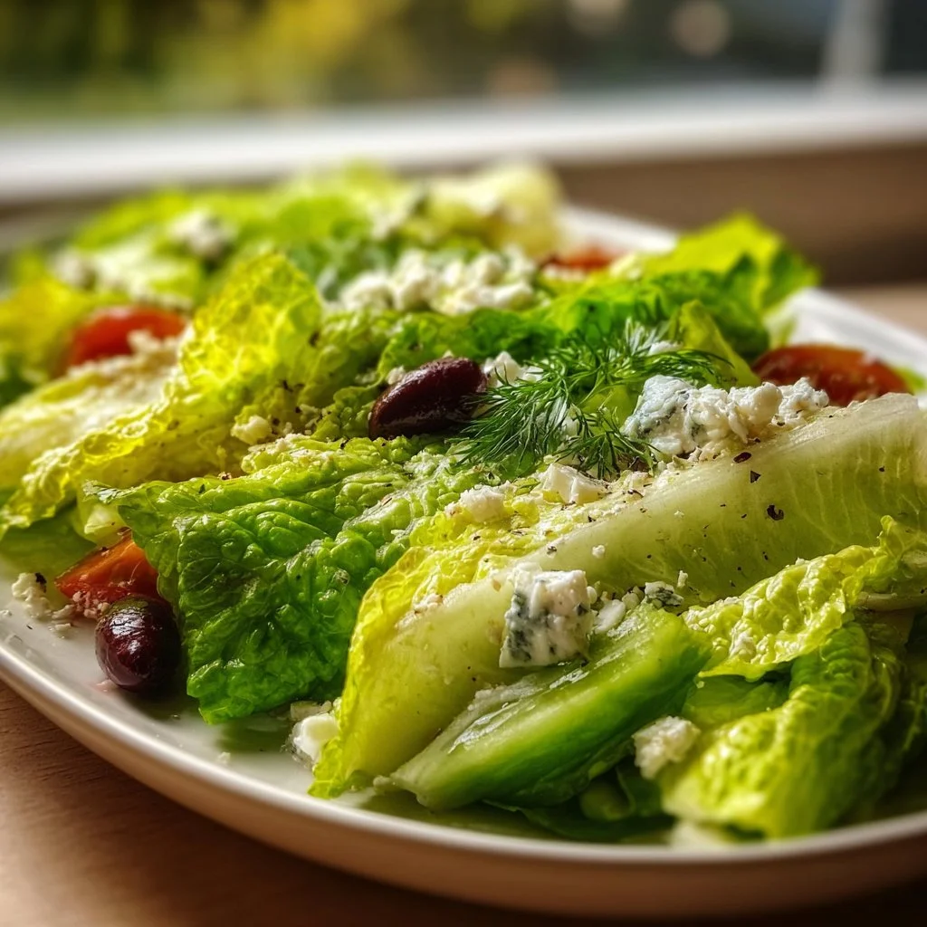 Maroulosalata Greek lettuce salad with fresh greens and lemon dressing