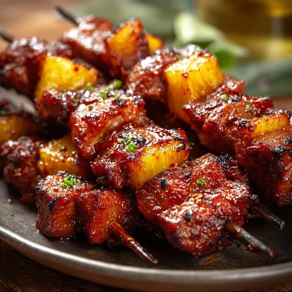 Pineapple BBQ Pork Skewers