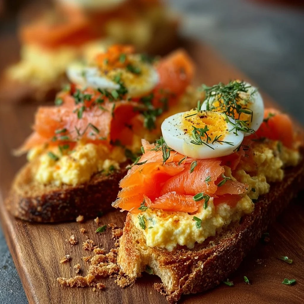 Smoked Salmon Crostini with Egg-Cheddar Mousse
