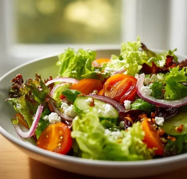Vibrant spring salad made with fresh greens, seasonal vegetables, and colorful toppings.