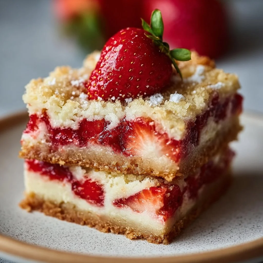 Fresh Strawberry Shortcake Bars with a buttery crust and whipped cream topping