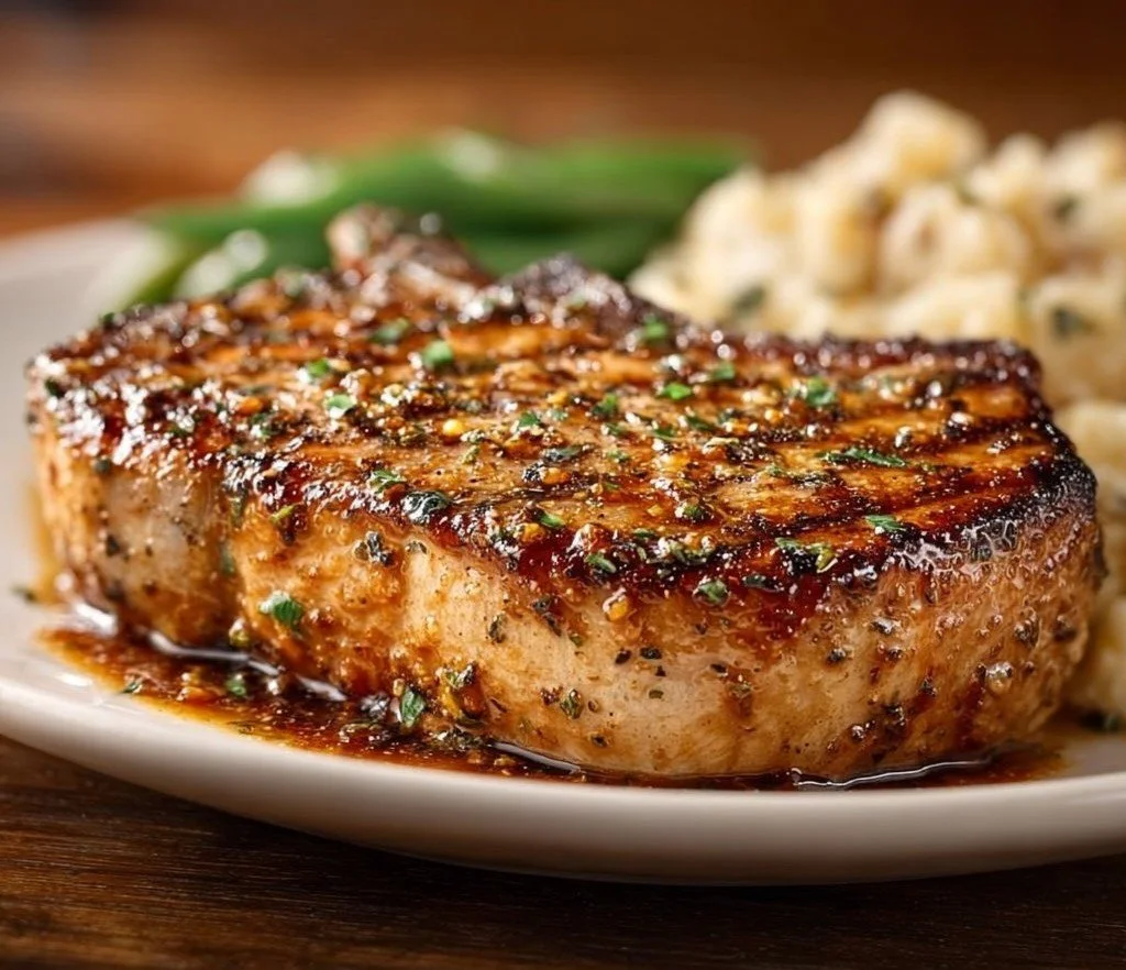 Deliciously grilled Texas Roadhouse pork chop served with sides