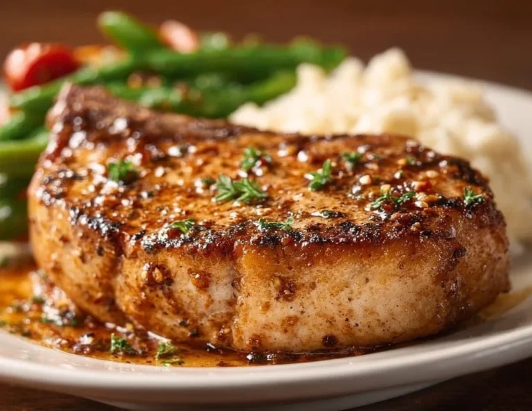 Delicious Texas Roadhouse Pork Chop served on a plate with sides