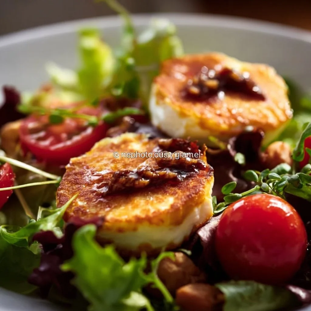 Warm French Goat's Cheese Salad with creamy cheese and fresh greens