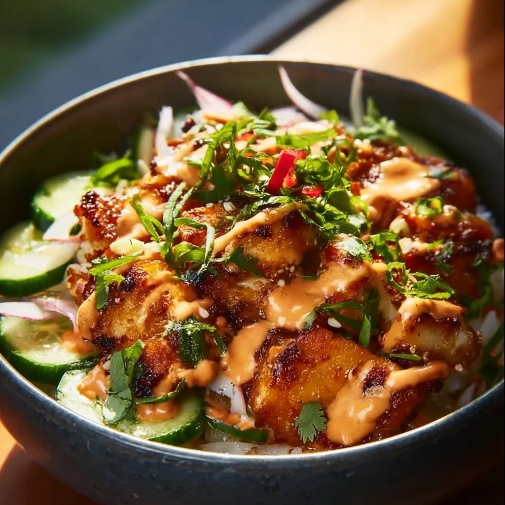 Delicious Bang Bang Chicken Bowl Delight with vibrant ingredients and flavors