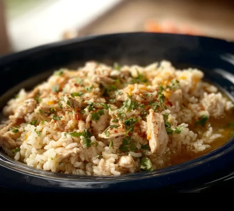 Crock Pot Chicken and Rice prepared with fresh ingredients in a slow cooker