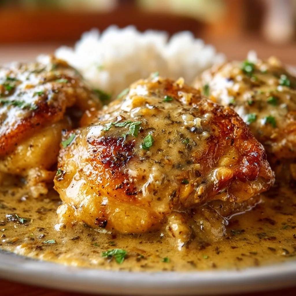 Easy Crockpot Chicken Thighs with Creamy Gravy
