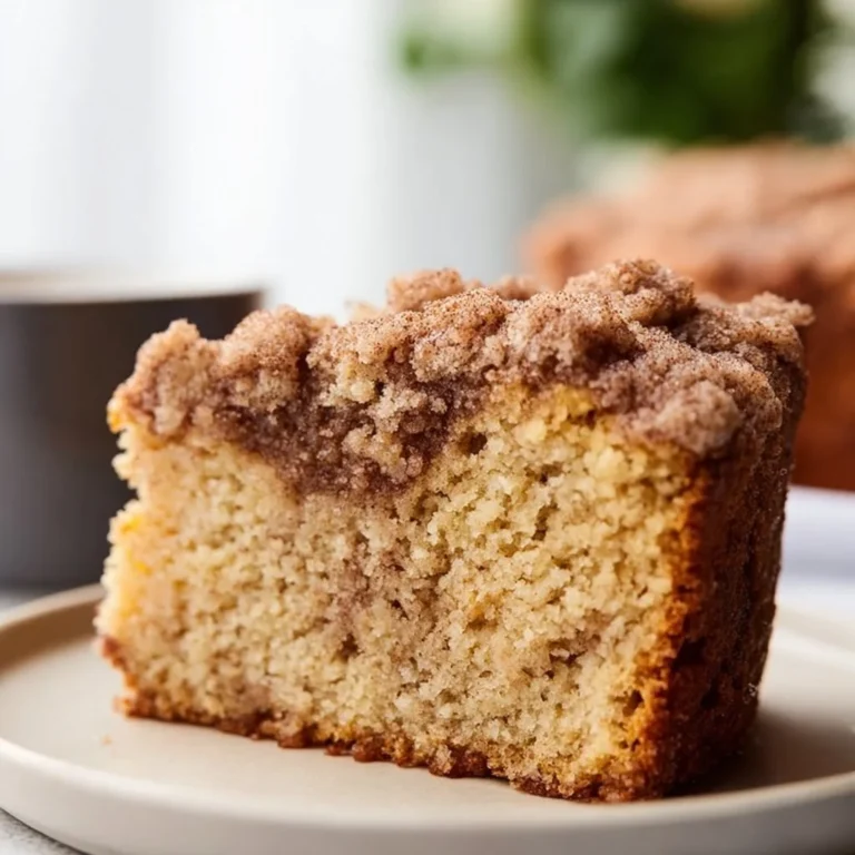 Gluten Free Cinnamon Coffee Cake topped with cinnamon and sugar in a baking dish.