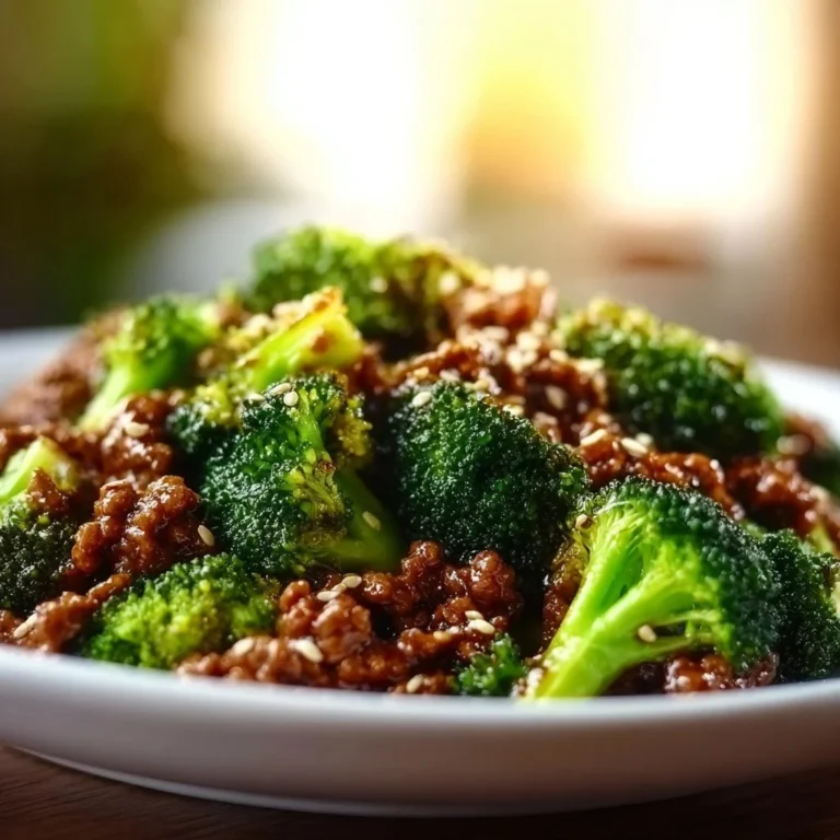 Stir-fried ground beef and broccoli served on a plate
