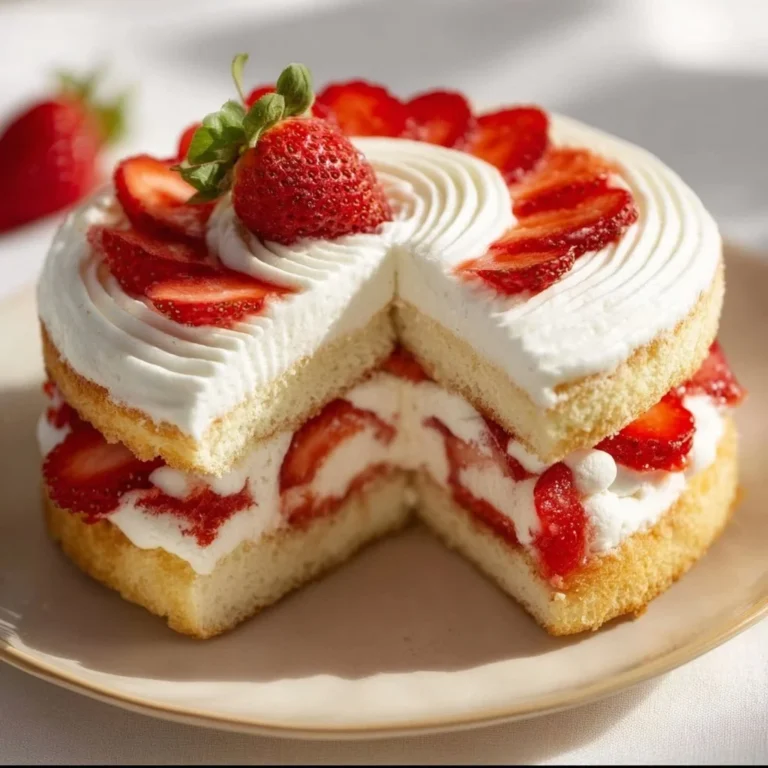 Homemade strawberry shortcake with fresh strawberries and whipped cream