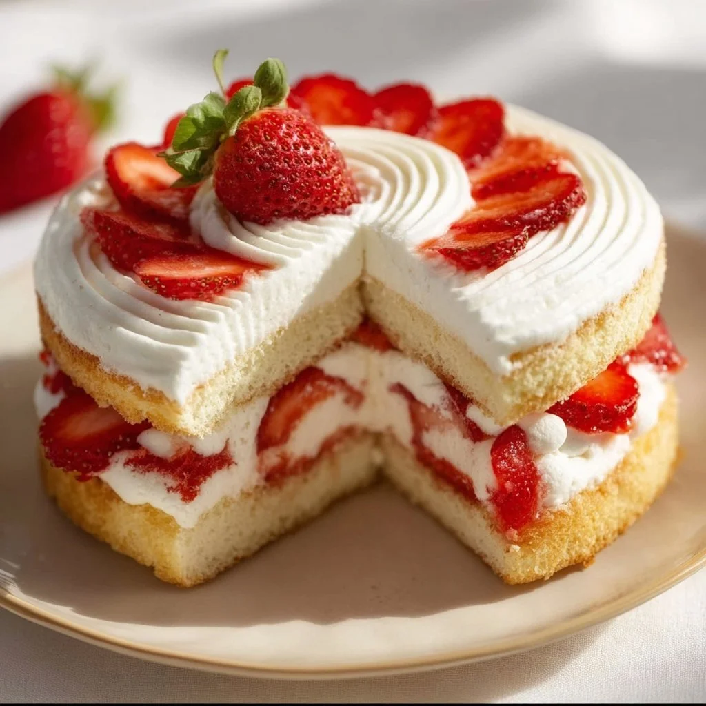 Homemade strawberry shortcake with fresh strawberries and whipped cream