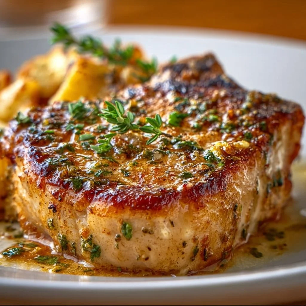 Delicious old fashioned pork chop casserole served in a baking dish
