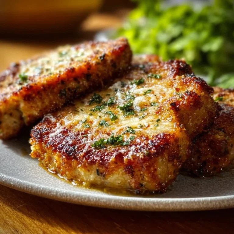 Deliciously crispy Parmesan Baked Pork Chops served with fresh herbs
