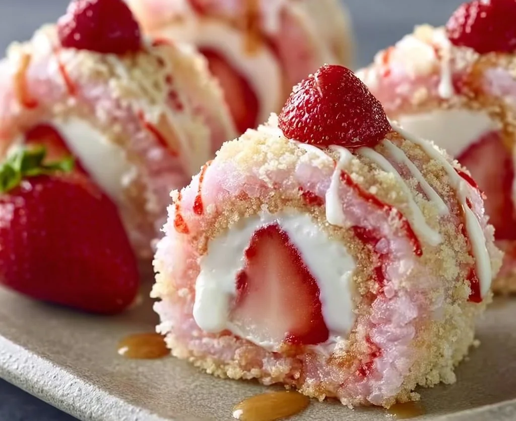 Strawberry Shortcake Cheesecake Sushi Rolls